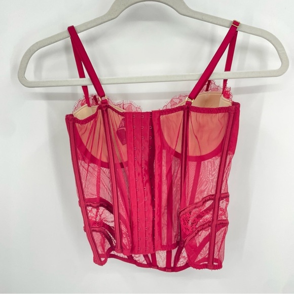 Victoria’s Secret Sheer Lace Lingerie Corset top Red Burgundy Size 36C - Picture 3 of 5